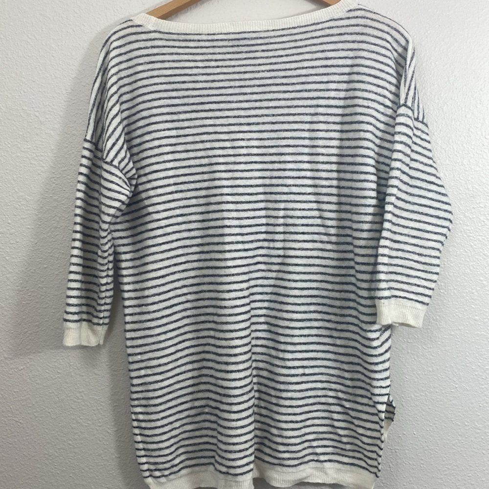 Pure Amici Cashmere and Linen blend Striped 3/4 Sleeve Sweater Top size M - Picture 5 of 7
